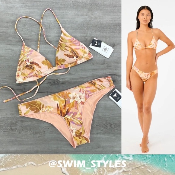 ☀️RIP CURL☀️ SUNDAY SWELL TRI SUNDAY SWELL HIPSTER CHEEKY BIKINI SET - Picture 1 of 14